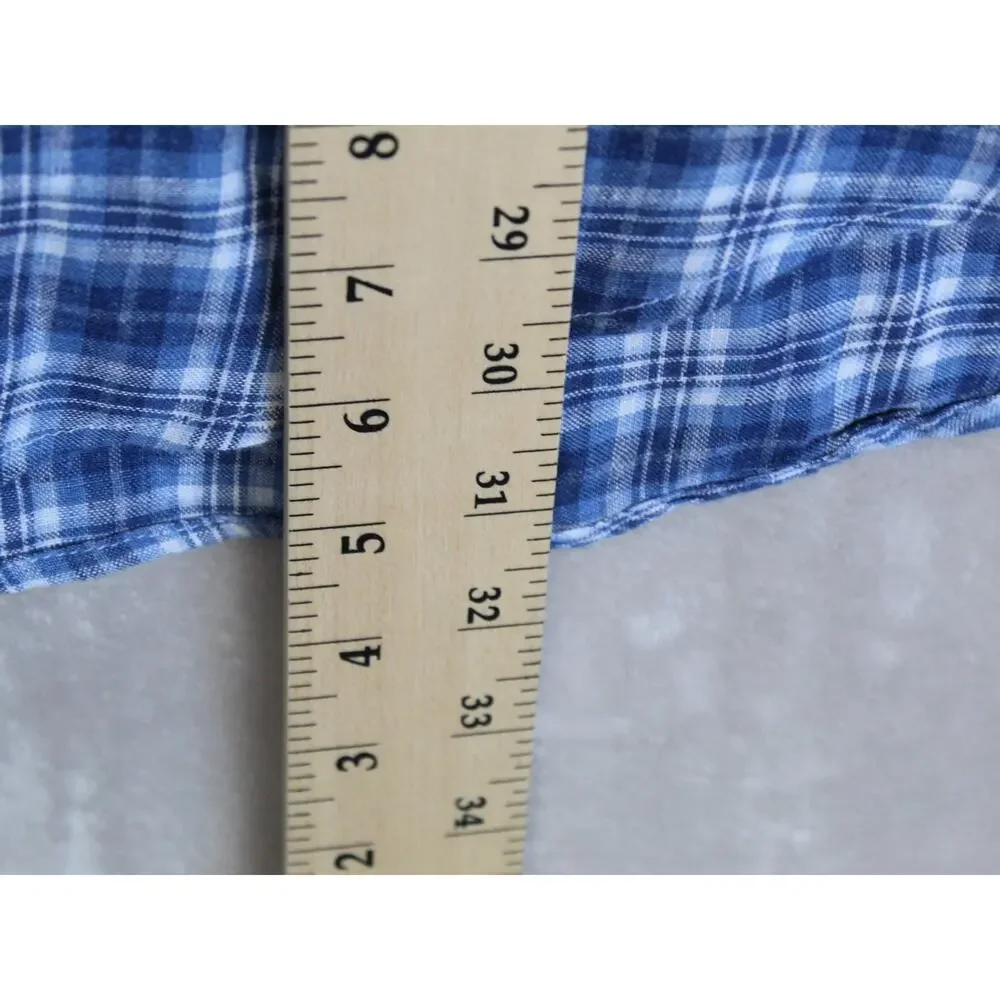 Polo Ralph Lauren Linen Shirt Mens XL Slim Fit Blue Plaid Button Front Preppy